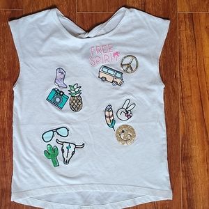 Children's Place Free Spirit Top  Sequin Pictures Twisted Key-Hole Back Size Med